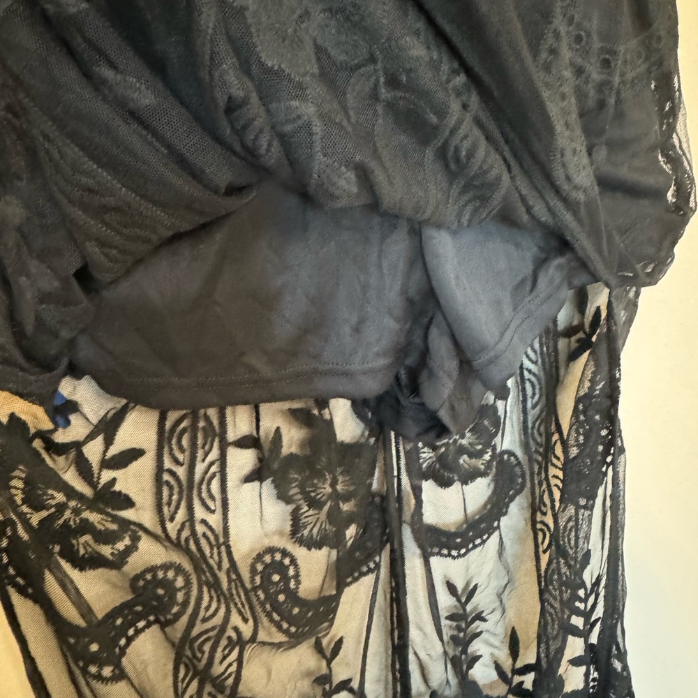 Lace Plunging V Neck Sheer Beautiful Maxi Dress Black Small - Picture 15 of 15